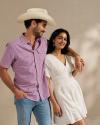 Couple in a photo studio dressed in red white and blue