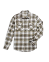 Front view of Men's Everyday Flannel LS - Whisper White / Cactus on plain background
