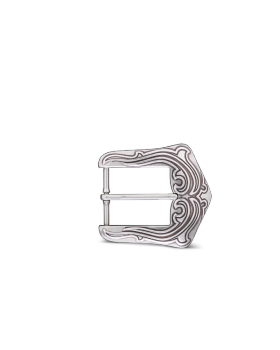 Front view of Boot Stitch Tombstone Buckle - Antique Silver on plain background