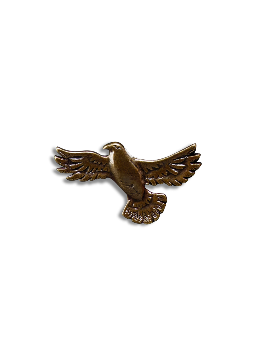 Front view of Hawk Hat Pin - Antique Brass on plain background