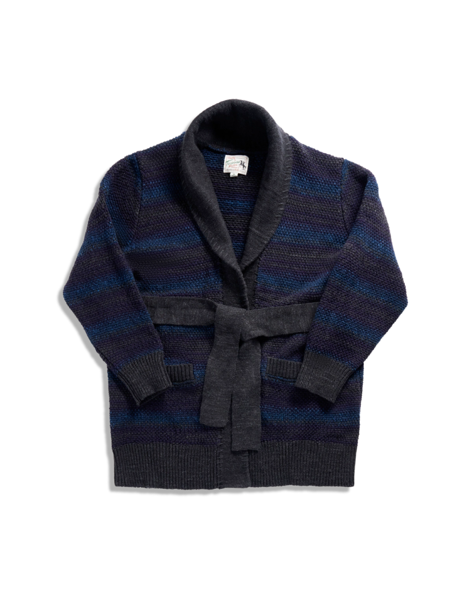 Closeup detail view of Men's Shawl Collar Wrap Sweater - Multi