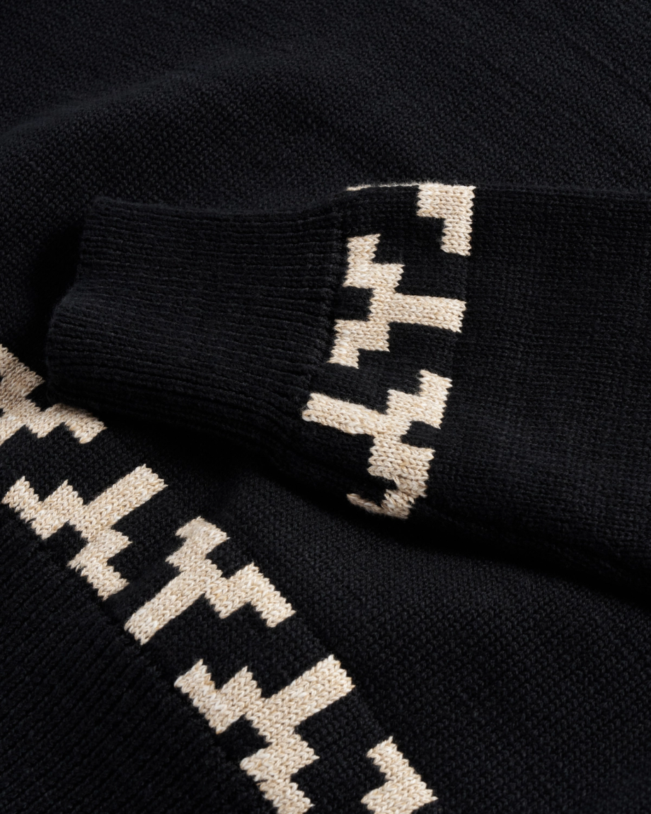 Closeup view of Women's Crew Neck Lucky Boots Sweater - Black