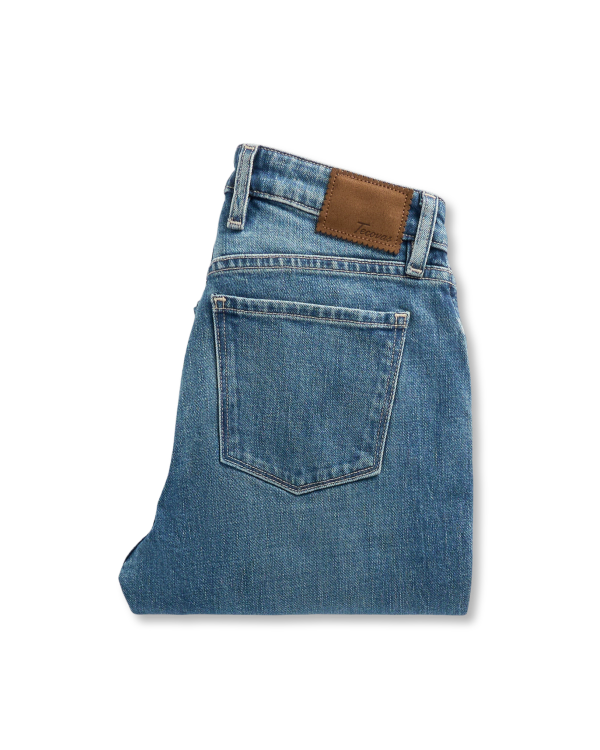 Folded view of Women's Mid-Rise Slim Flare - Medium Wash on plain background