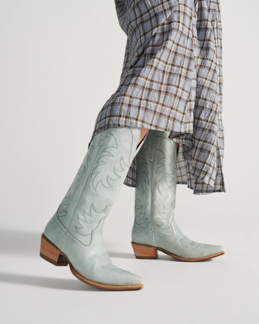 The Annie Wide Calf in Slate Blue Cowhide - Women's Cowgirl Boot