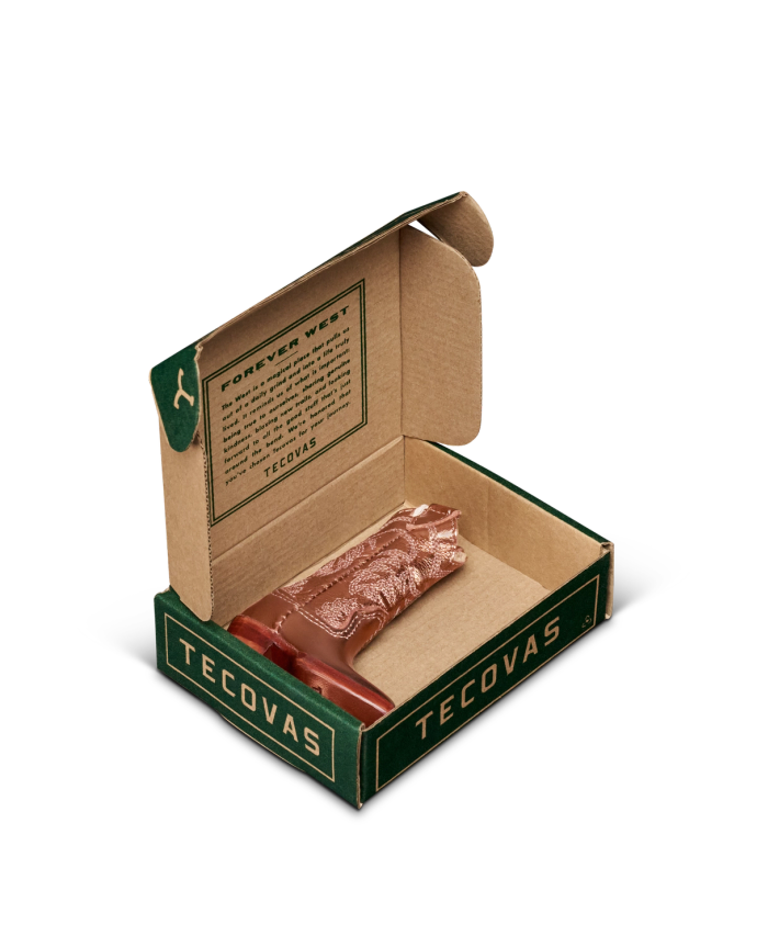 Inside view of Annie Boot Ornament - Copper on plain background