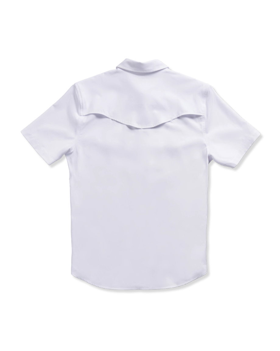 Closeup detail view of Men's Performance Western Pearl Snap SS - White