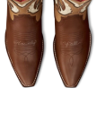Toe view of The Sadie Vintage - Brown Multi Cowhide on plain background