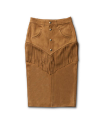 Closeup detail view of Women's Goat Suede Fringe Skirt - Tan