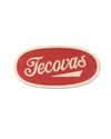 Red and white Tecovas logo with stylized text inside an oval shape.