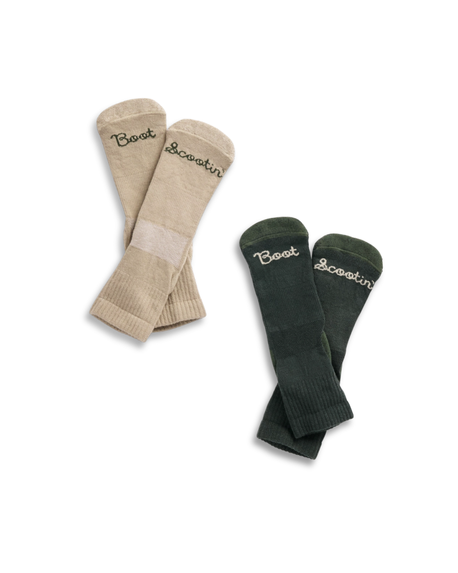 Front view of Hiker Socks (2-Pack) - Boot Scootin' Green on plain background