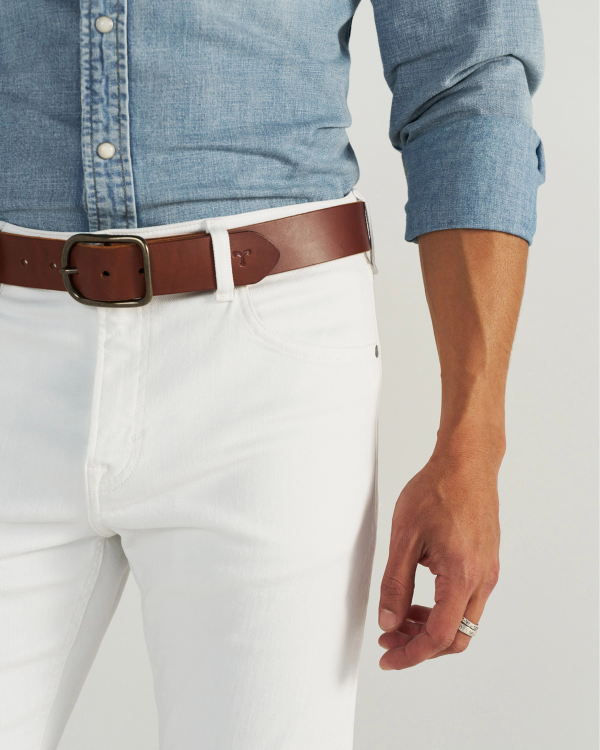 Closeup detail view of Men's Slim Straight Stretch Denim - White