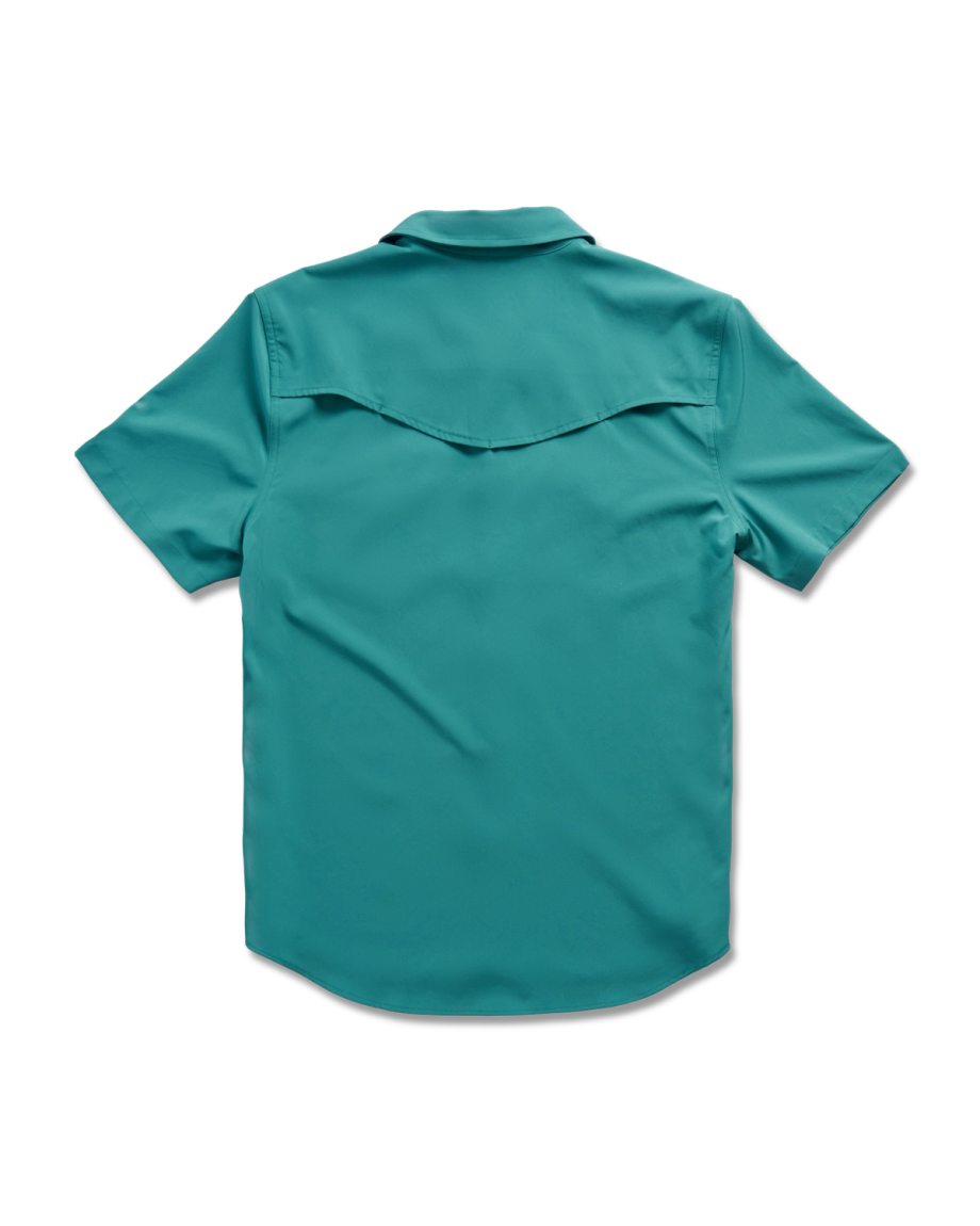 Closeup detail view of Men's Performance Western Pearl Snap SS - Deep Jungle