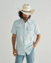 Closeup detail view of Men's Denim Short Sleeve Pearl Snap - Ultra Light