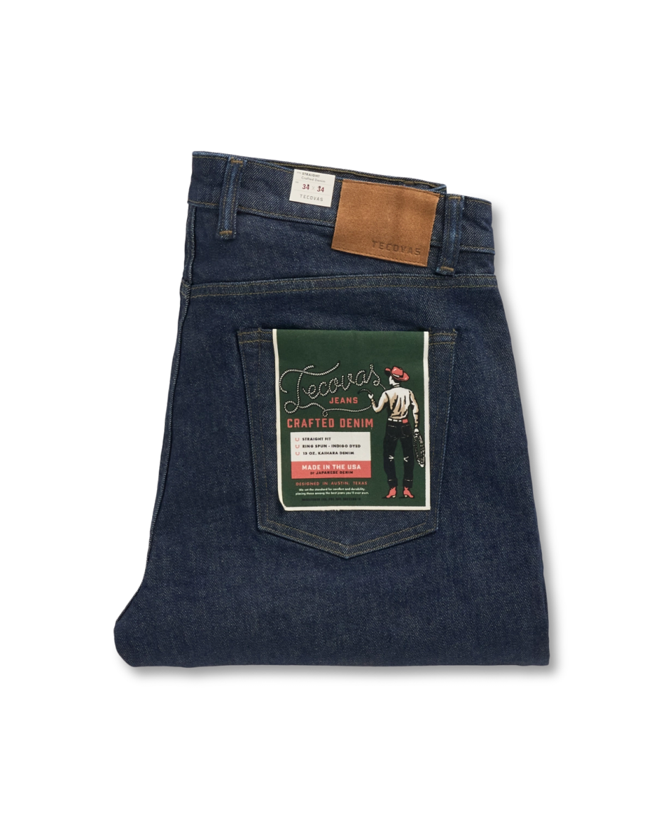 Folded view of Men's Straight Crafted Denim - Resin Rinse on plain background