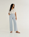 Full view of Women's Carpenter Pant - Blue / White Cotton on model