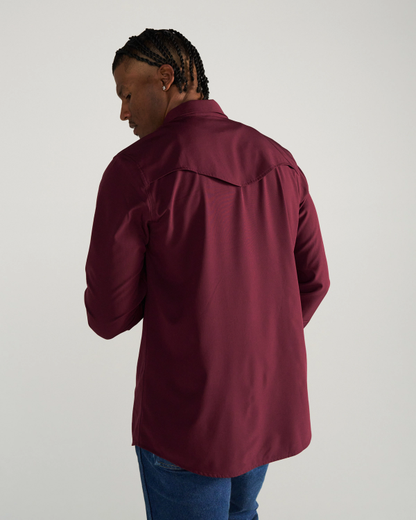 Closeup detail view of Men's Performance Western Pearl Snap - Maroon