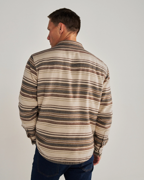 Back view of Men's Blanket CPO Shacket - Khaki / Multi on model