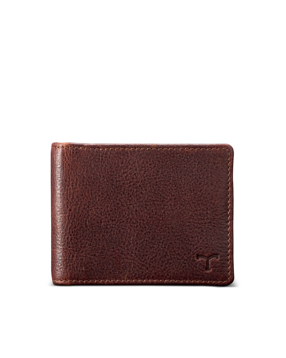 Front view of Men's Billfold Moneyclip - Cognac Cowhide on plain background
