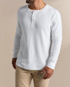 Closeup detail view of Long Sleeve Standard Issue Waffle Henley - White