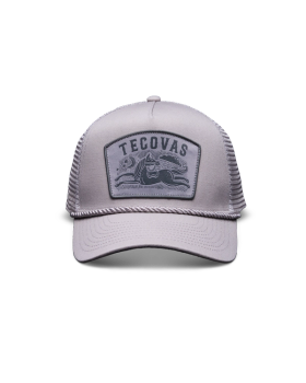 Front view of Dream of Horses 5-Panel High Pro Trucker - Gray on plain background