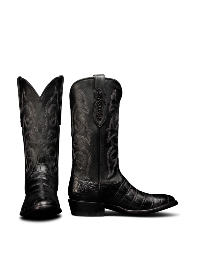 Pair view of The Stallion x Tecovas Boot - Midnight Giant Gator on plain background