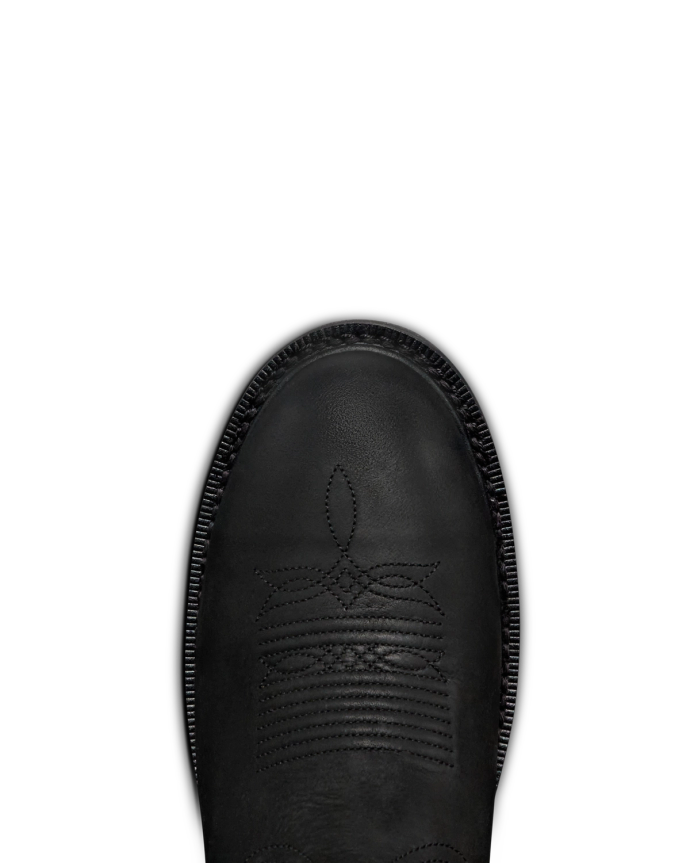 Toe view of The LH WP Round Comp Toe Work Boot - Midnight Cowhide on plain background