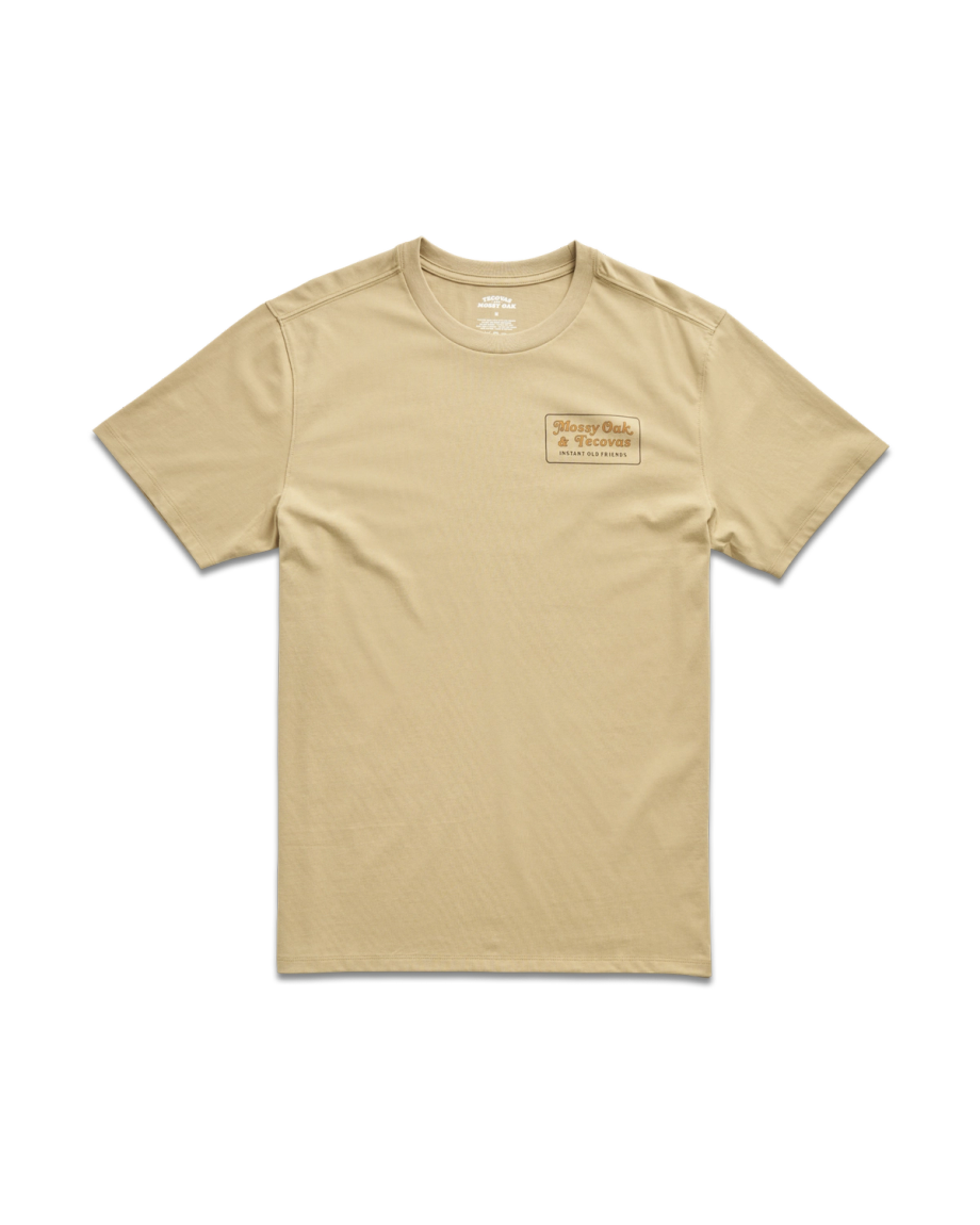 Front view of Men's Tecovas X Mossy Oak Instant Old Friends Tee - MO Original Bottomland on plain background