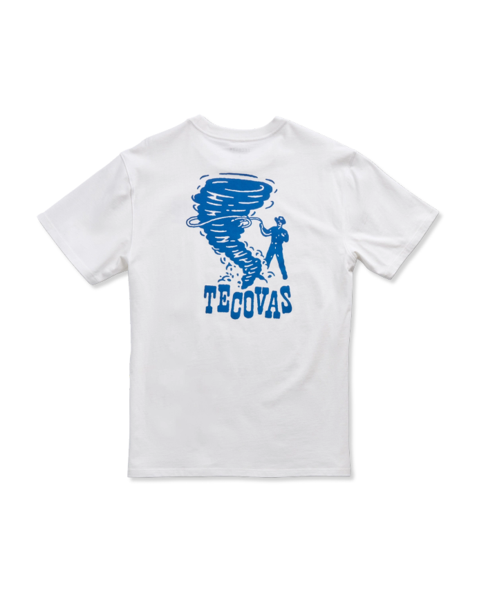 Back view of Men's Tornado Tee - White / Blue on plain background