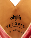 Closeup view of The Booth Boot - Chili's Booth Red Vinyl