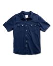 Closeup detail view of Men's Vintage Weight Sawtooth Short Sleeve Pearl Snap - Navy