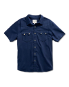 Closeup detail view of Men's Vintage Weight Sawtooth Short Sleeve Pearl Snap - Navy