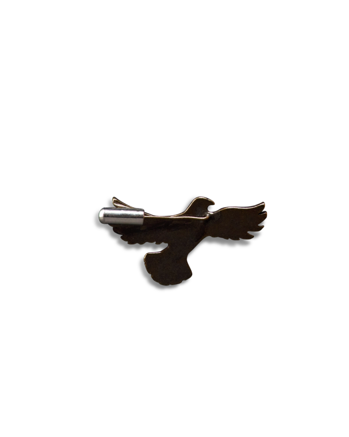 Back view of Hawk Hat Pin - Antique Brass on plain background