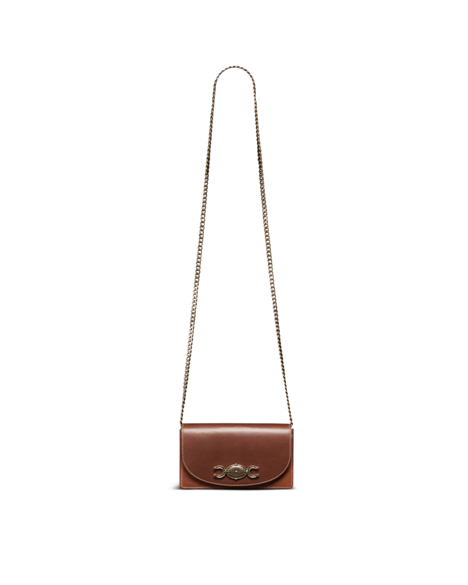 Front view of Concho Chain Crossbody - Saddle on plain background