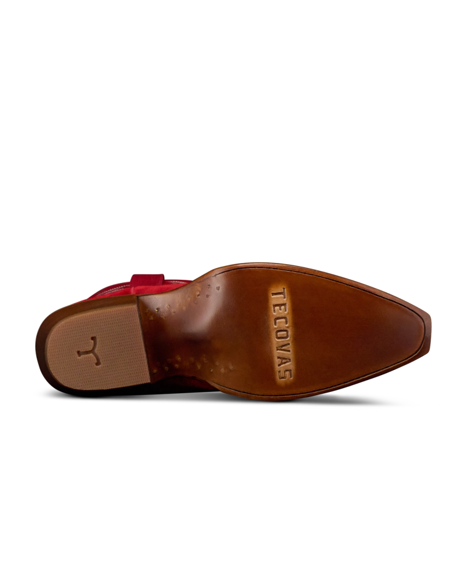 Sole view of The Sadie - Barn Red Suede on plain background