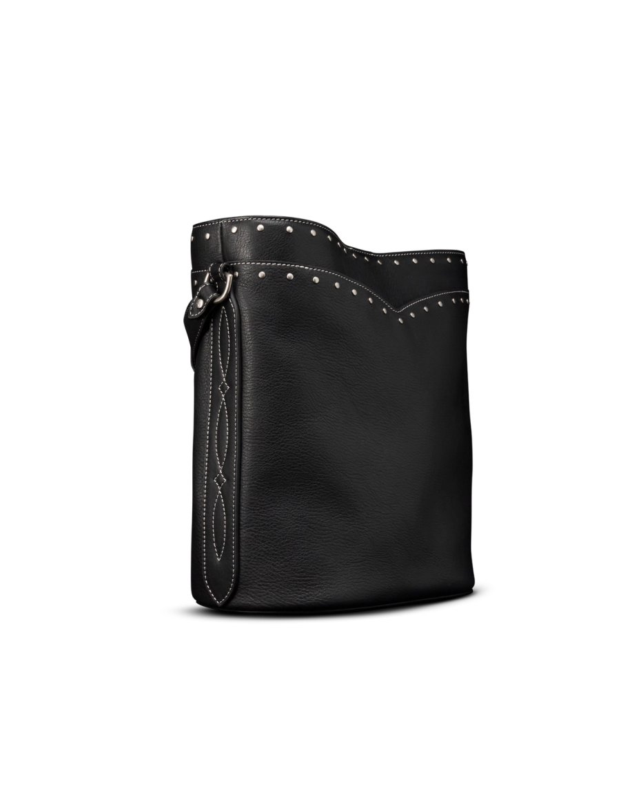Quarterfront view of Shoulder Bucket Bag - Black on plain background