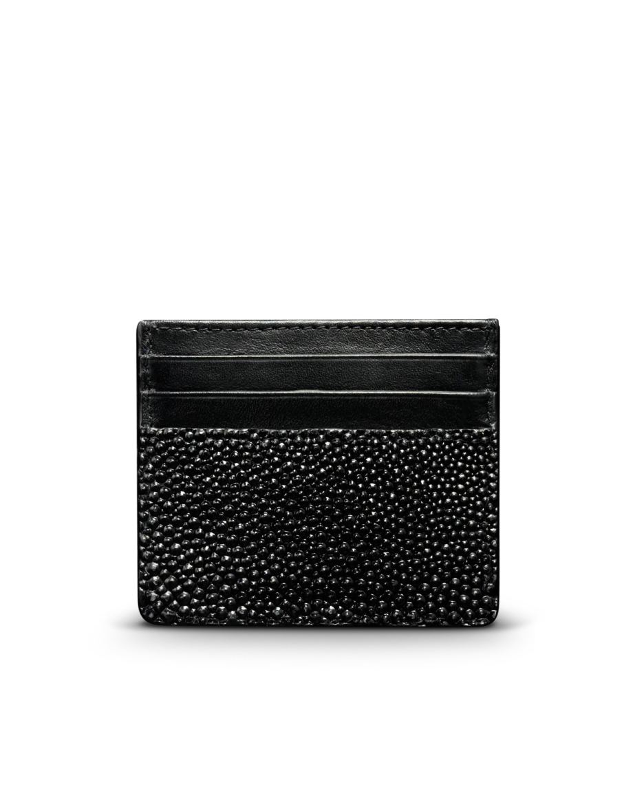 Front view of Men's Stingray Card Case - Jet Black on plain background