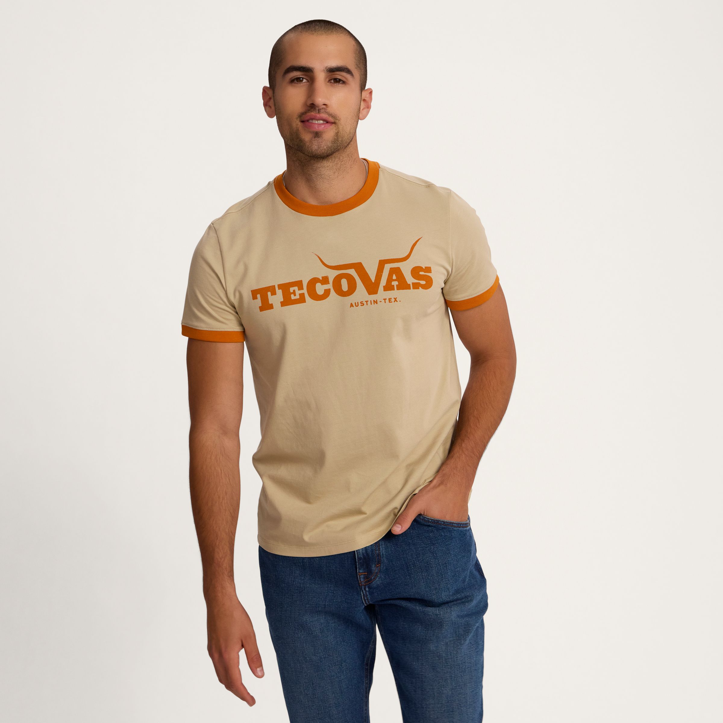 Men's Graphic Western T-shirt | Men's Logo Tee: Horns Ringer Tee