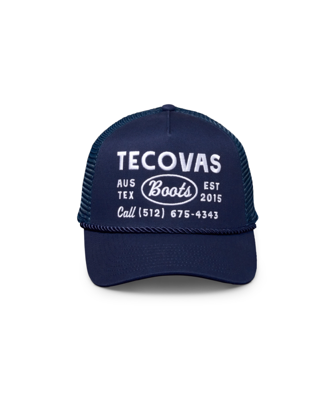 Front view of Tecovas Boots Trucker - Navy on plain background