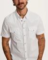 Man wearing white cotton pearl snap button down short sleeve