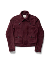 Front view of Women's Goat Suede Brush Jacket - Burgundy on plain background