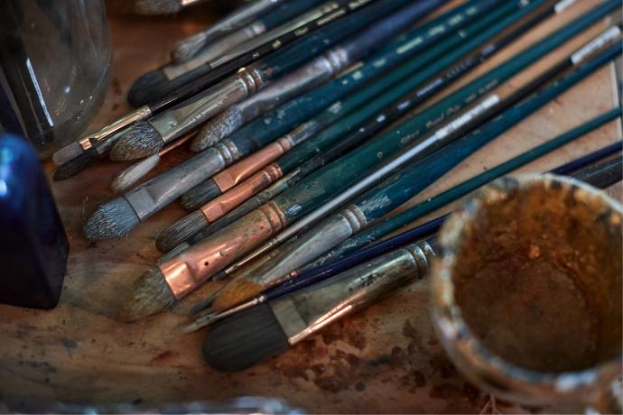 close-up of paint brushes