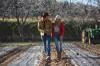 couple walking and laughing