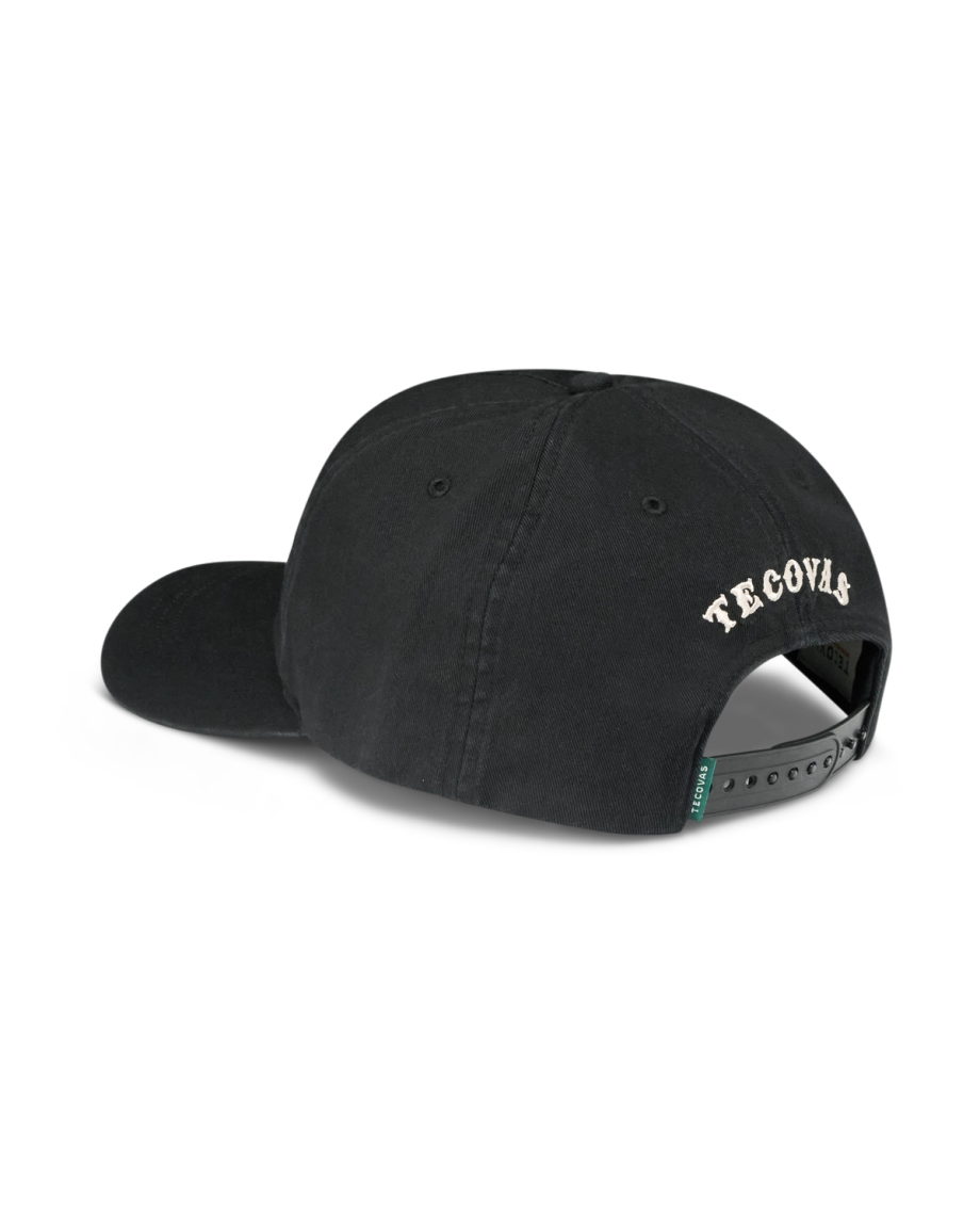 Quarterback view of Cowboy Patch Hat - Black on plain background