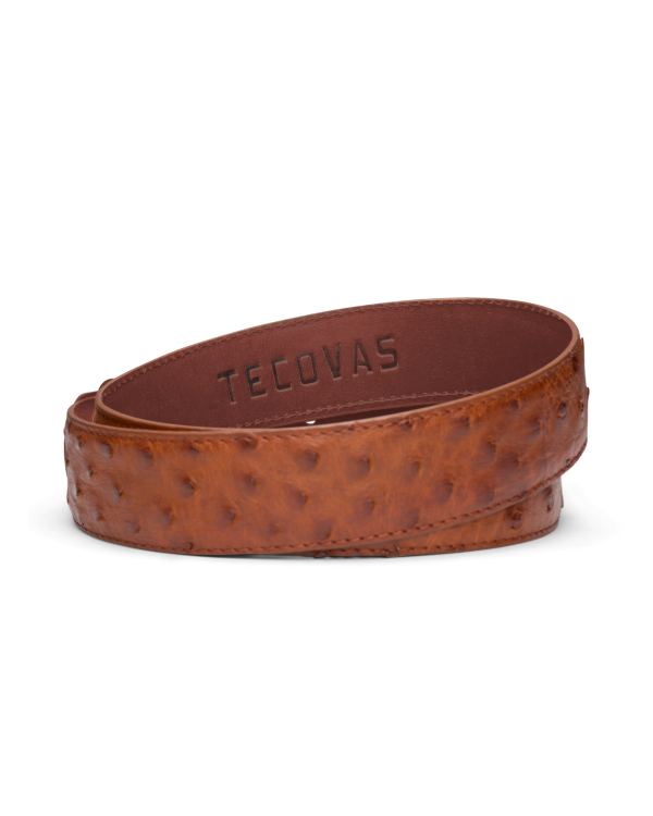 Back view of Men's Ostrich Belt II - Pecan on plain background