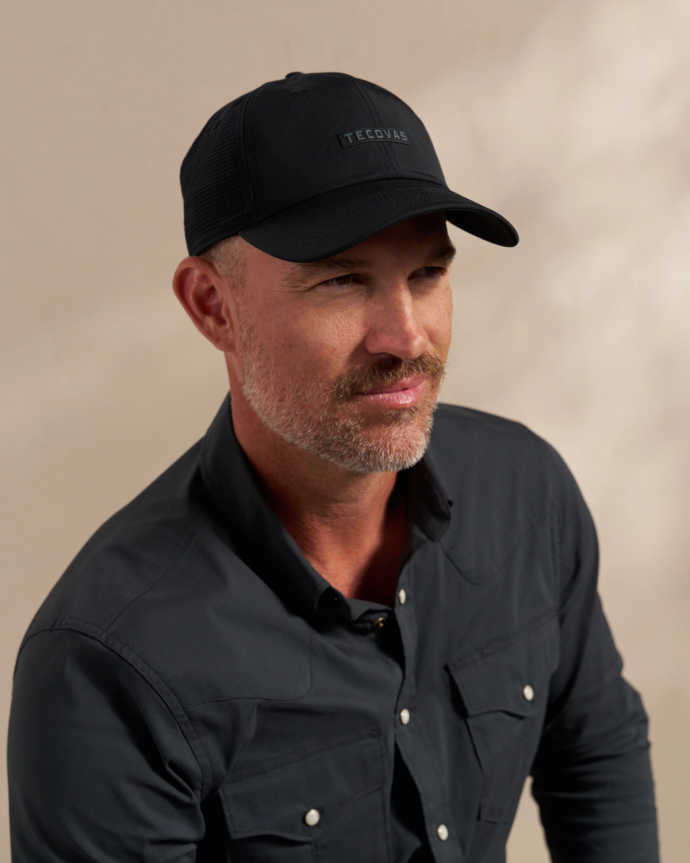 View of Tecovas Six-Panel Performance Hat - Black