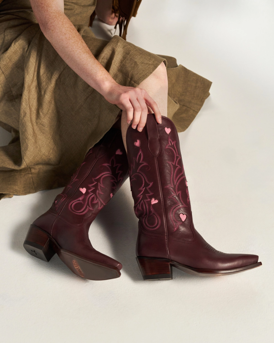 View of The Annie Hearts - Wine Cowhide