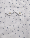 Closeup detail view of Men's Vintage Weight Short Sleeve Pearl Snap - Light Gray/Atlantic