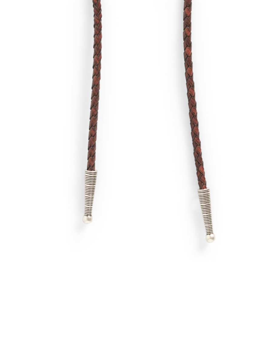 Closeup view of Iron Lamb Kyanite Drop Bolo - Sage/Navy
