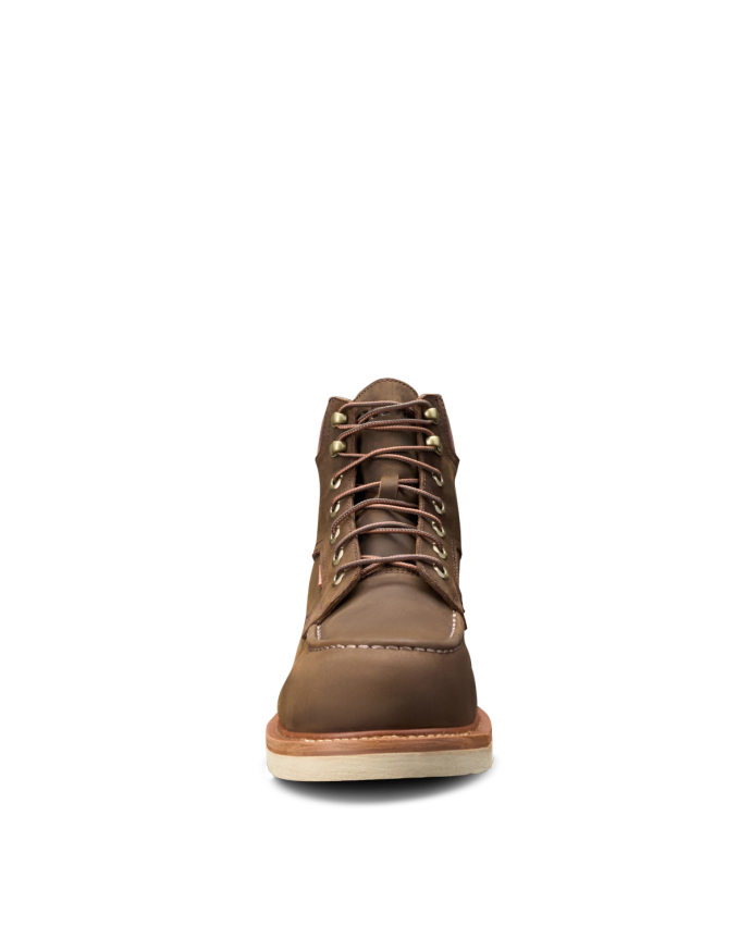 Toe view of LongHaul Waterproof Moc Composite Toe Work Boot - Espresso on plain background