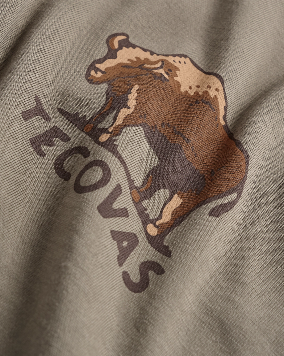 Closeup view of Men's Bison Landscape T-Shirt - Smokey Olive